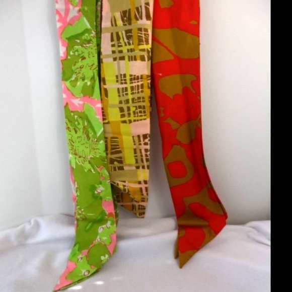 Scarves 70s True Vintage Silk/Rayon Three (3) Long 45-60 inches long see flaw - Picture 2 of 8